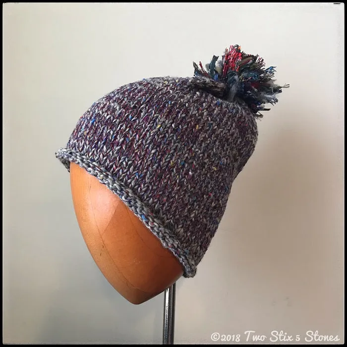 Grey & Wine Tweed *Funky Chic* Pom Pom Hat