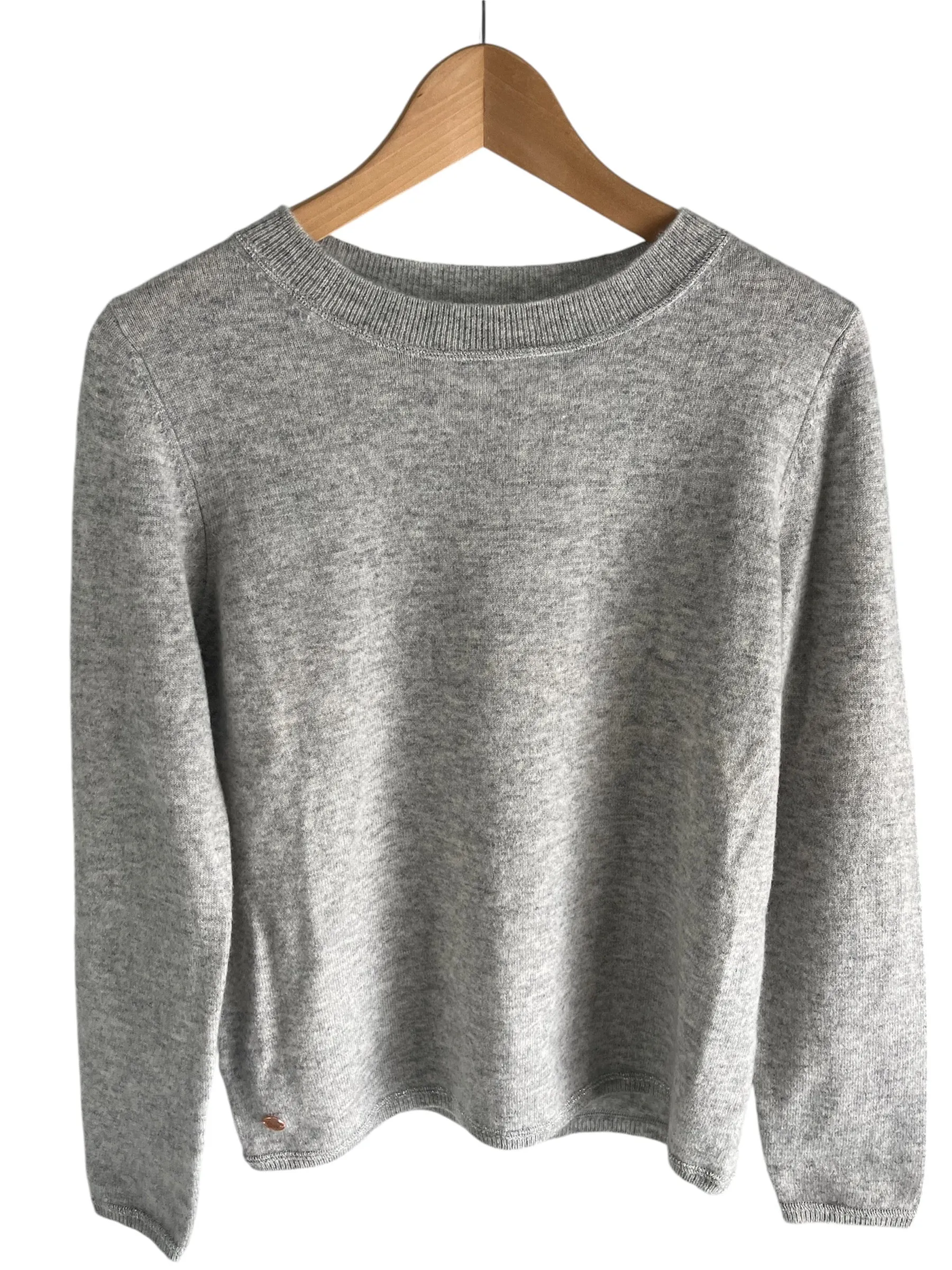 Grey boxy crew neck with pink diamante smiley face elbow patches