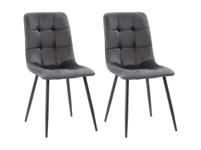 Grey Velvet Upholstered Dining Chairs, Set of 2