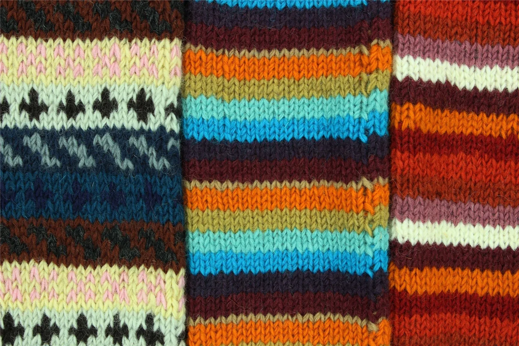 Hand Knitted Wool Leg Warmers - Stripe Retro C