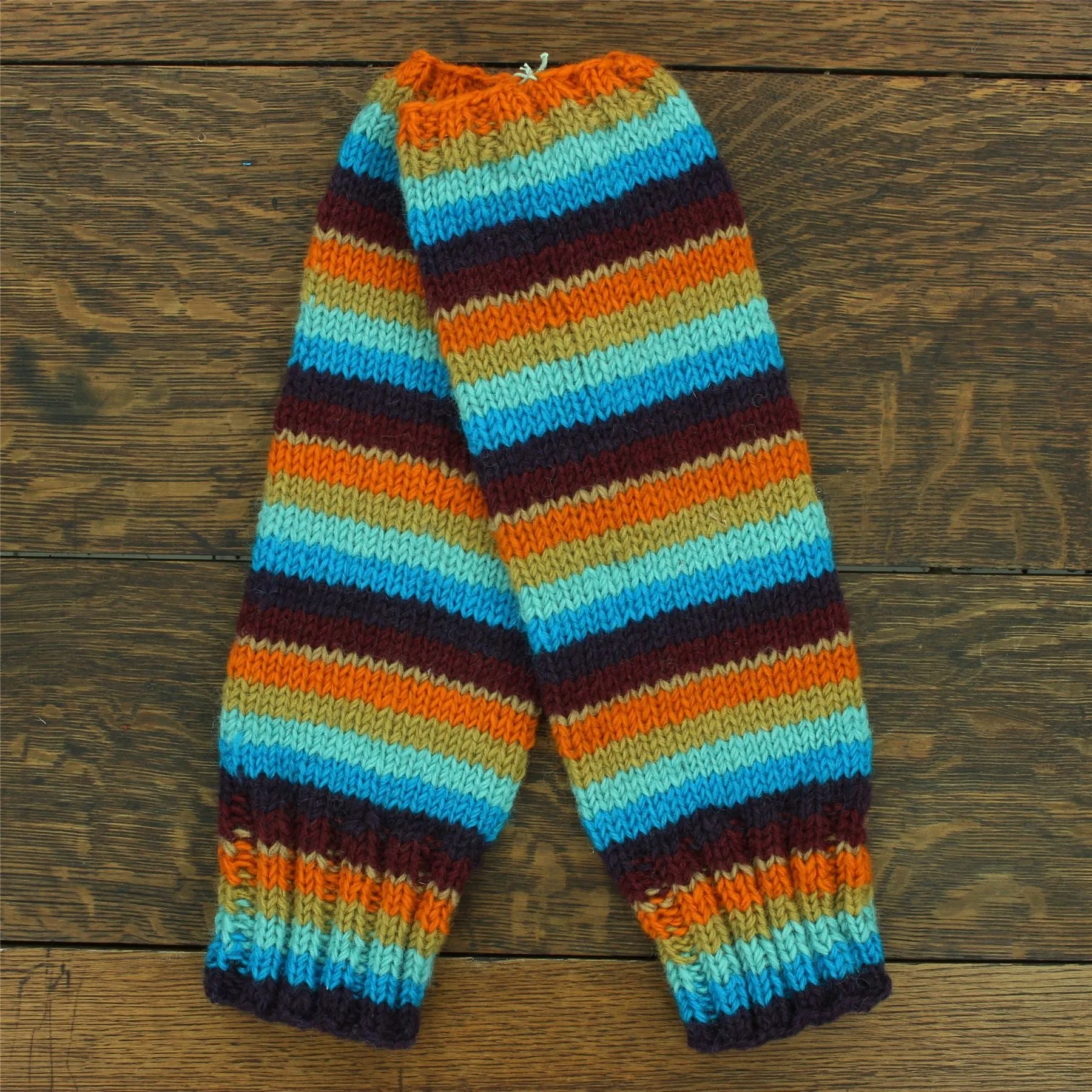 Hand Knitted Wool Leg Warmers - Stripe Retro C