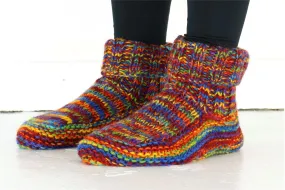 Hand Knitted Wool Slipper Socks - SD Rainbow