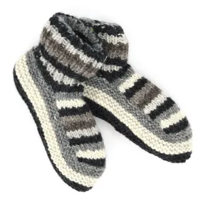 Hand Knitted Wool Slipper Socks - Stripe Natural