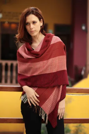 Handcrafted Alpaca Wool Striped Shawl - Huancayo Passion | NOVICA