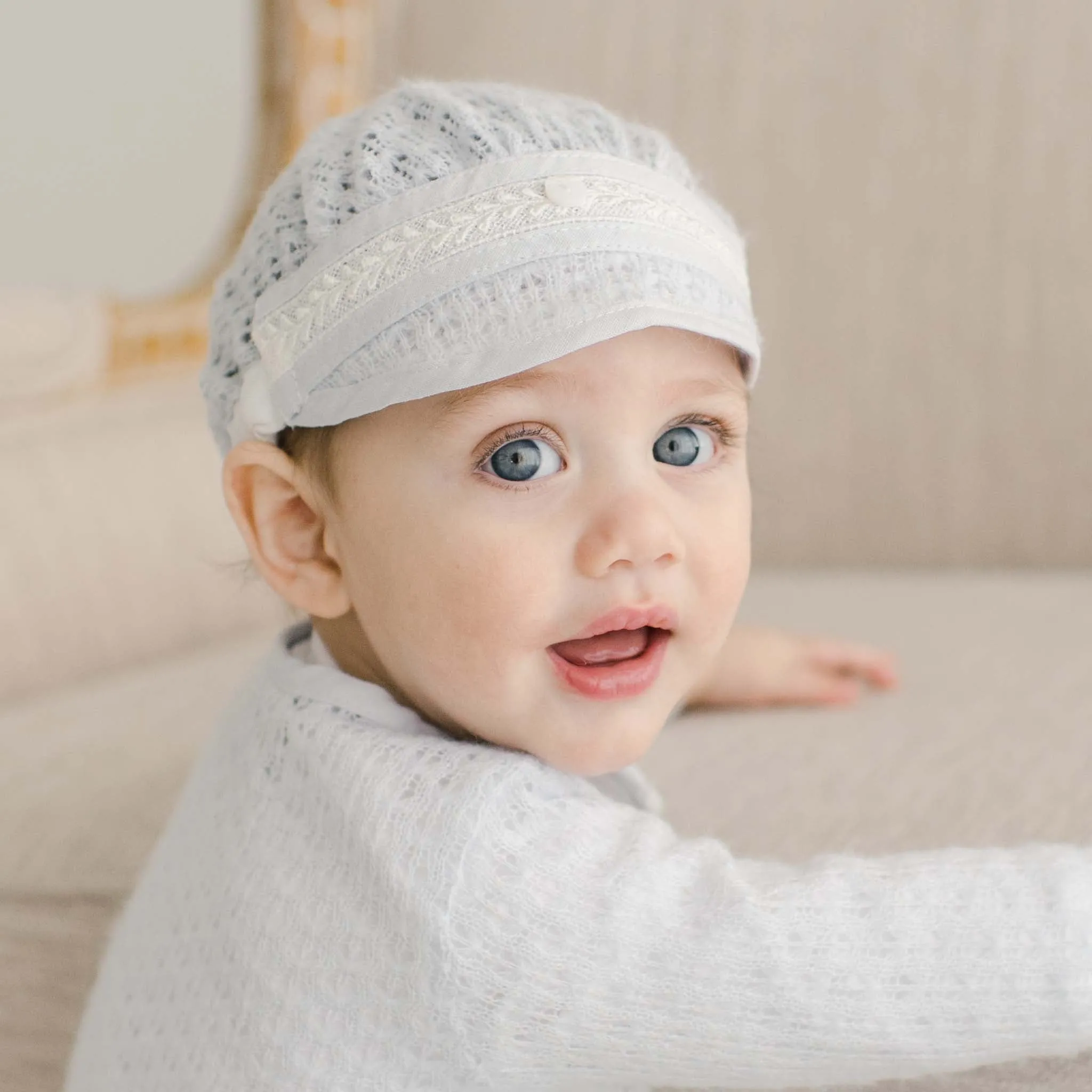 Harrison Blue Knit Christening Hat