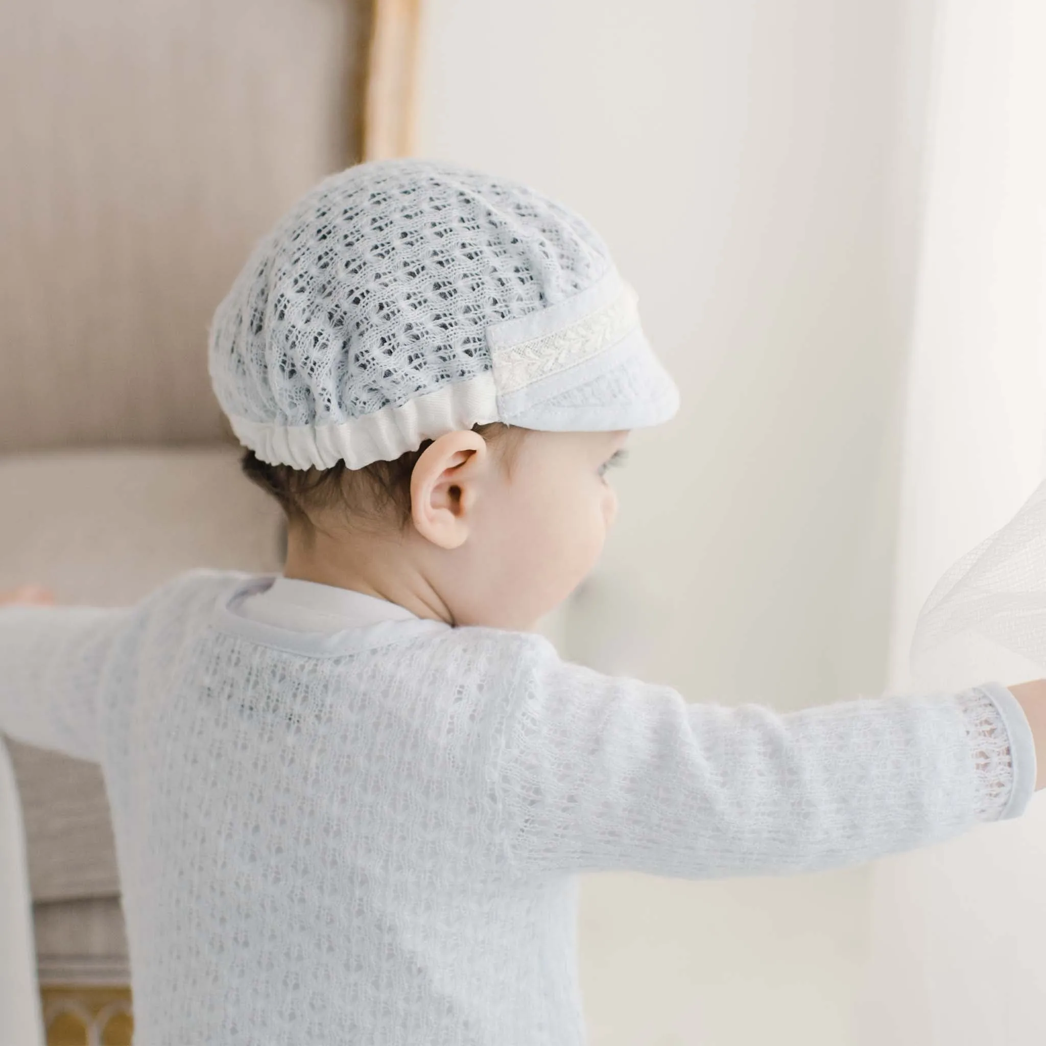 Harrison Blue Knit Christening Hat