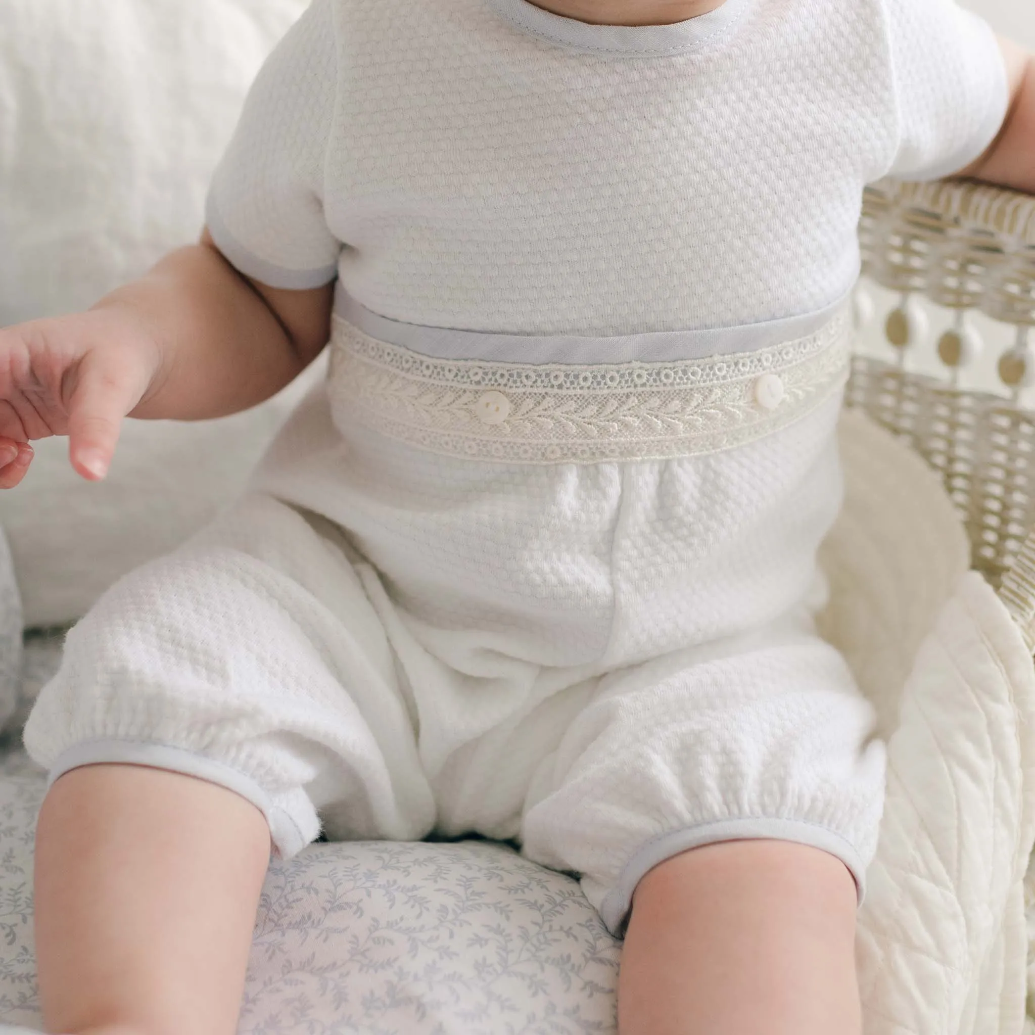 Harrison Short Sleeve Christening Romper