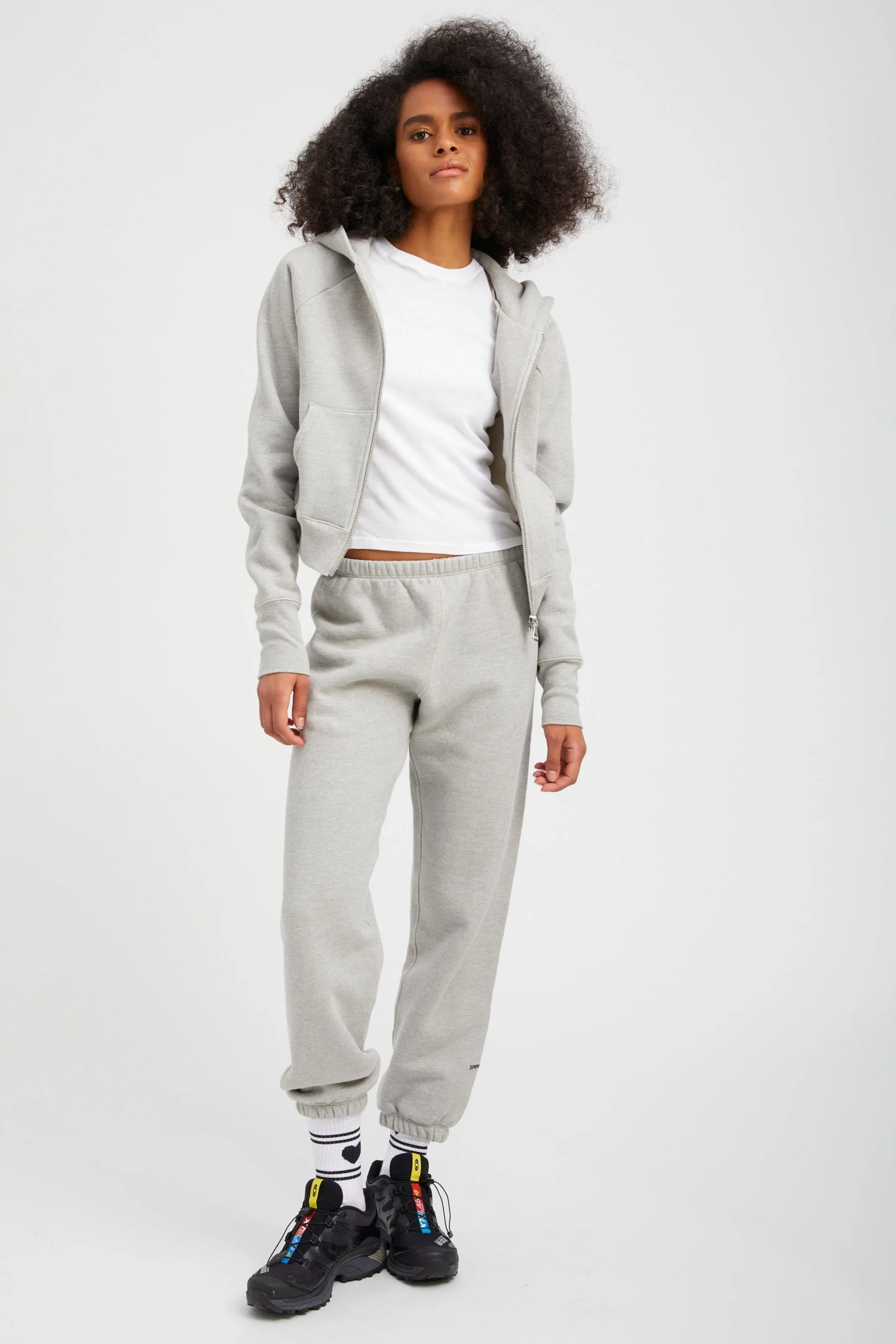 Heather Grey Cotton Shrunken Zip Up Hoodie