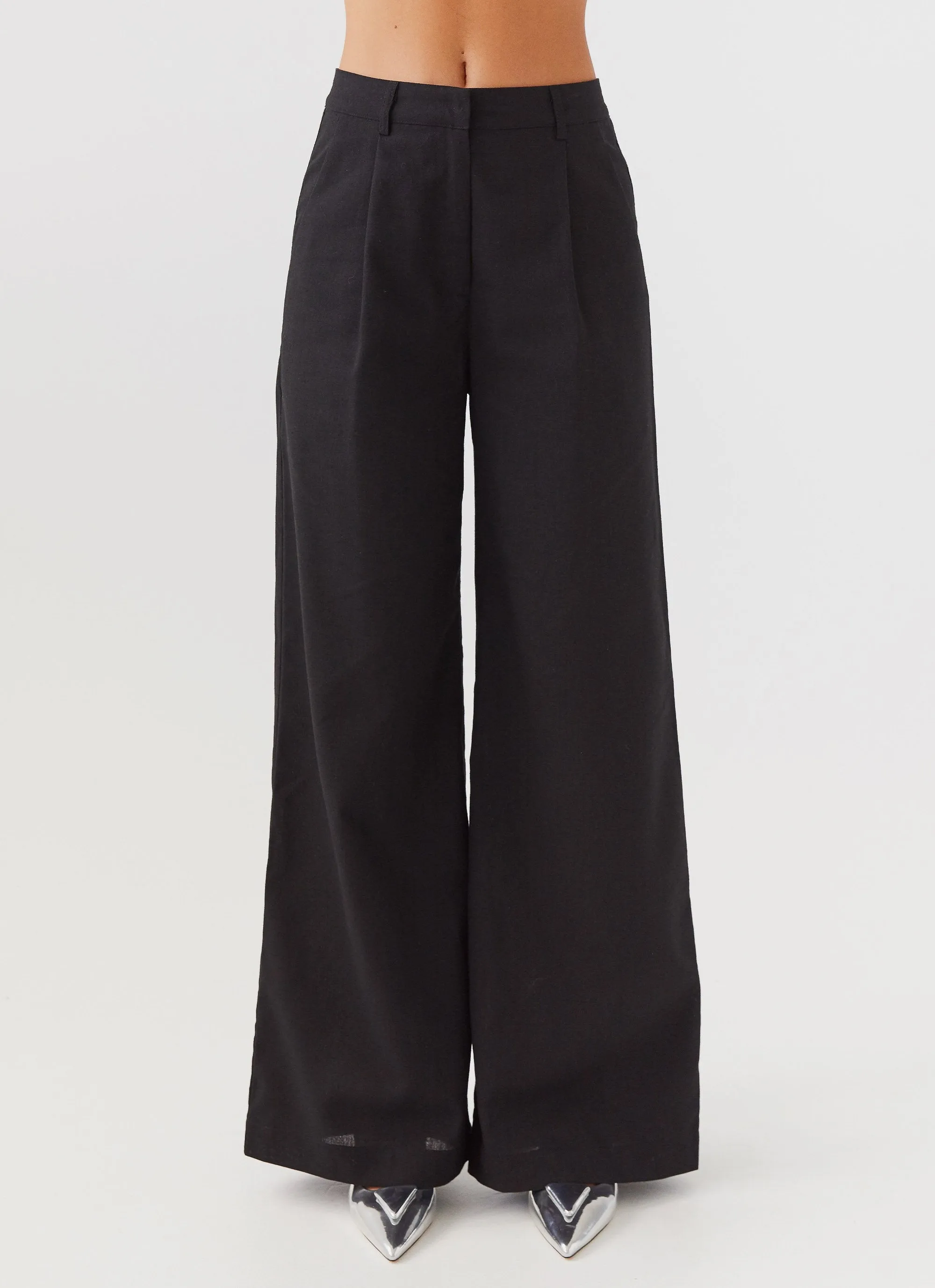 Heatwave Linen Wide Leg Pants - Black