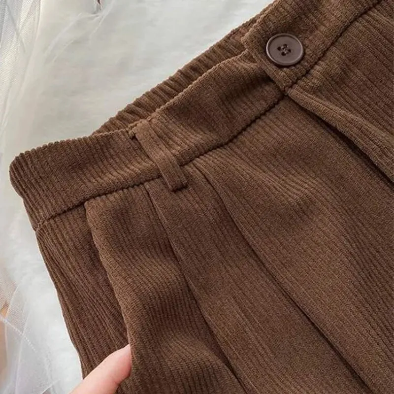 High Waist Retro Corduroy Trousers for Women