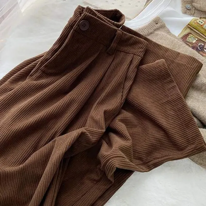 High Waist Retro Corduroy Trousers for Women