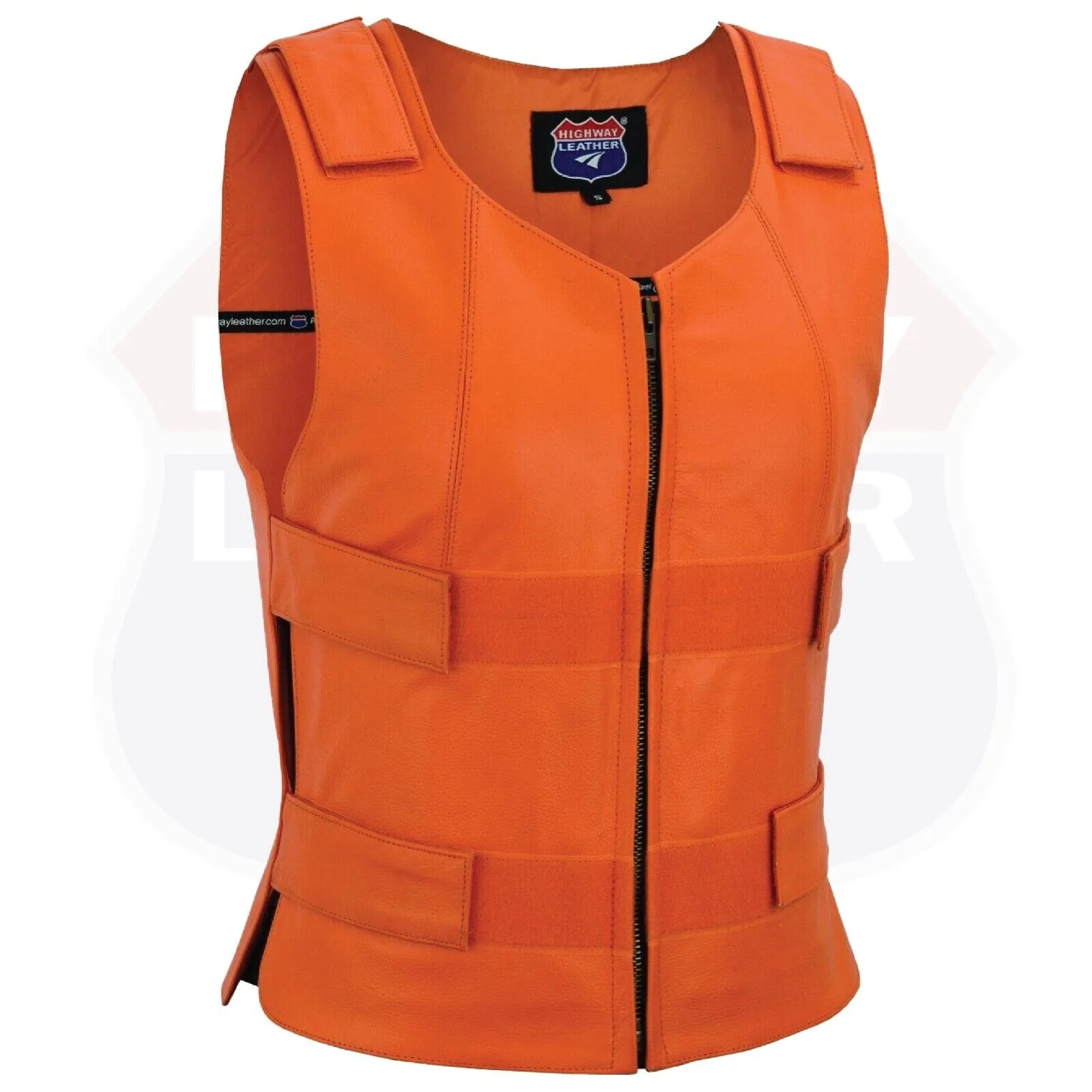 HL14945Orange Women Orange Bullet Proof Leather Vest