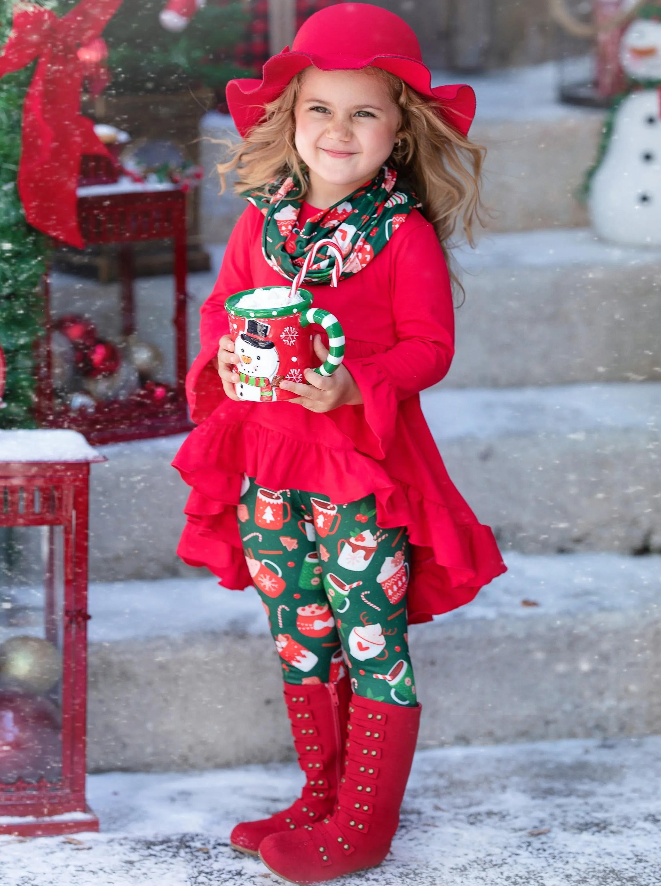 Hot Cocoa And Holiday Mugs Tunic, Scarf, And Legging Set