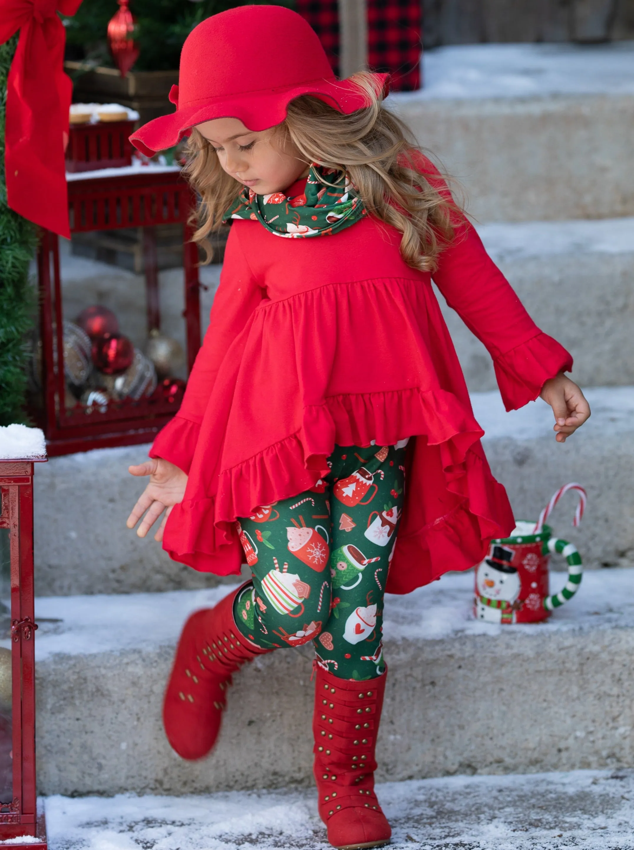 Hot Cocoa And Holiday Mugs Tunic, Scarf, And Legging Set