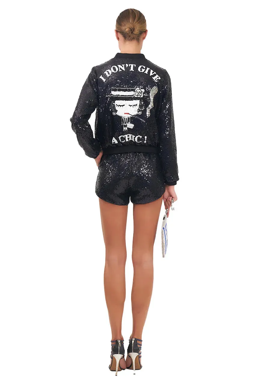 I Don'T Give A Chic Sequin Bomber Jacket