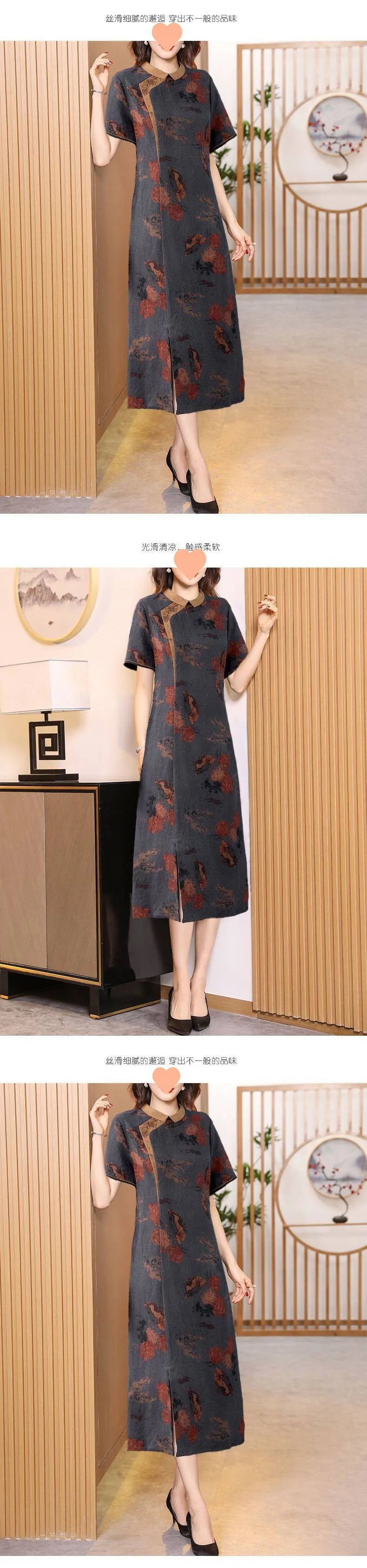 IKERRLAX Turtle Crack Gambiered Guangdong Silk Dress Women's Mulberry Silk Noble Slim Temperament plus Size Cheongsam Dress