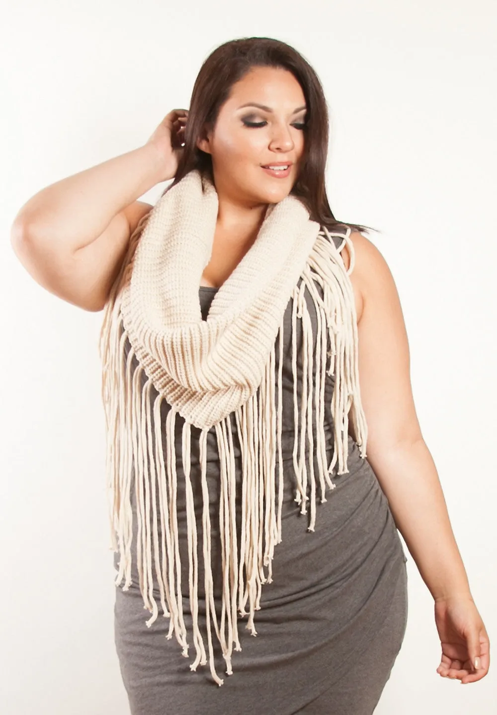 Infinity Fringe Knit Scarf