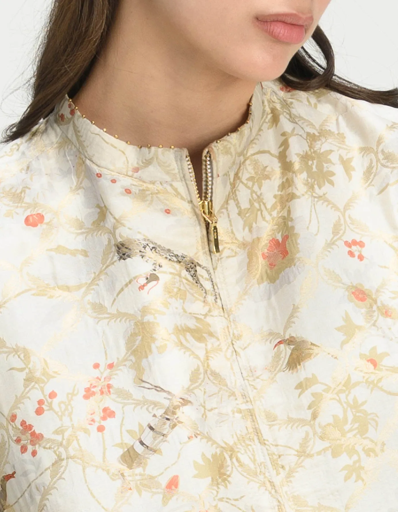 Janbaaz Bomber Jacket Silk Brocade Ivory