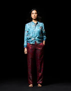 Janbaaz Bomber Jacket Silk Damask Blue