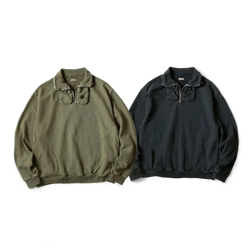 Japanese Double Color Pullover Wax Dyed Washed Old Standing Neck Hoodies