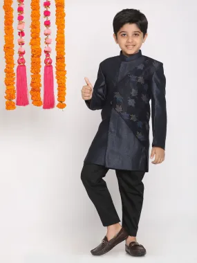 Jashvi Boys Navy Blue Slim-Fit Sherwani Set