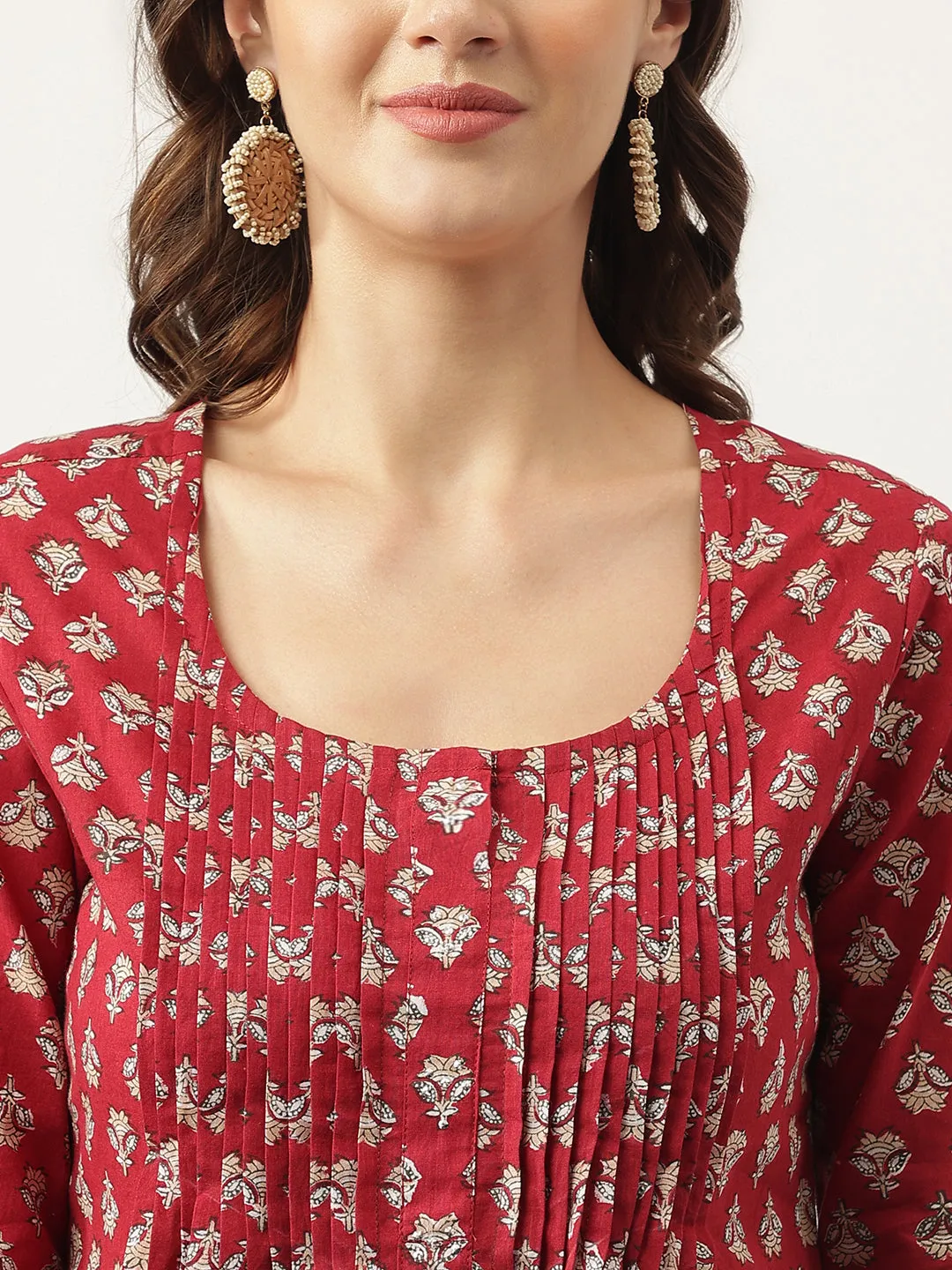 Jashvi Maroon Floral Printed Cotton Peplum Top