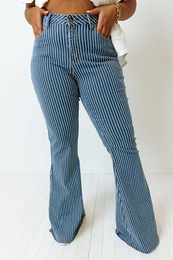 Judy Blue The Jamie High Waist Stripe Flare In Medium Wash Curves