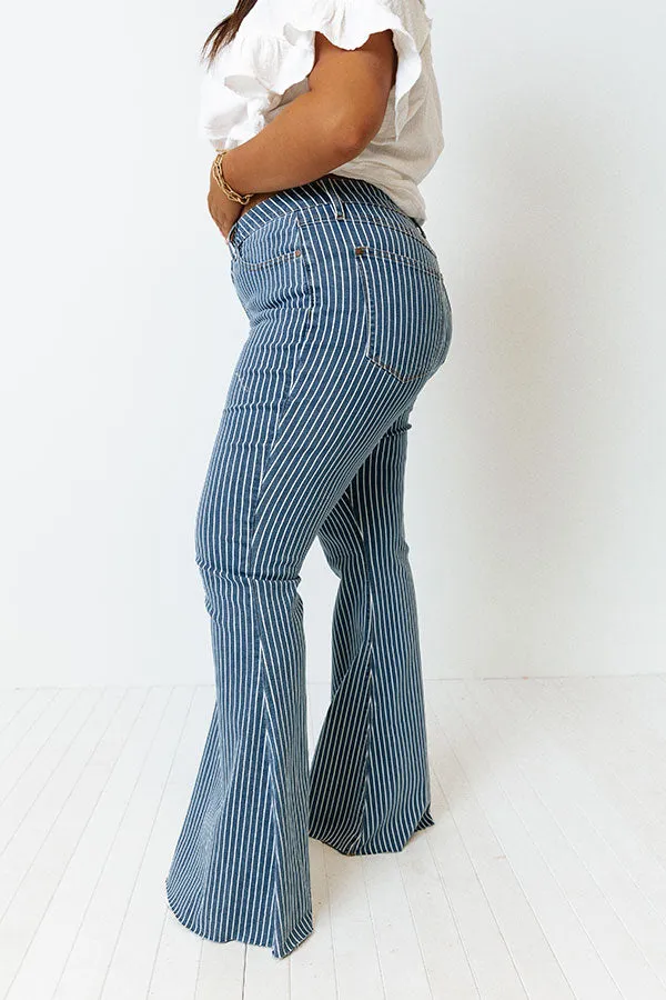 Judy Blue The Jamie High Waist Stripe Flare In Medium Wash Curves