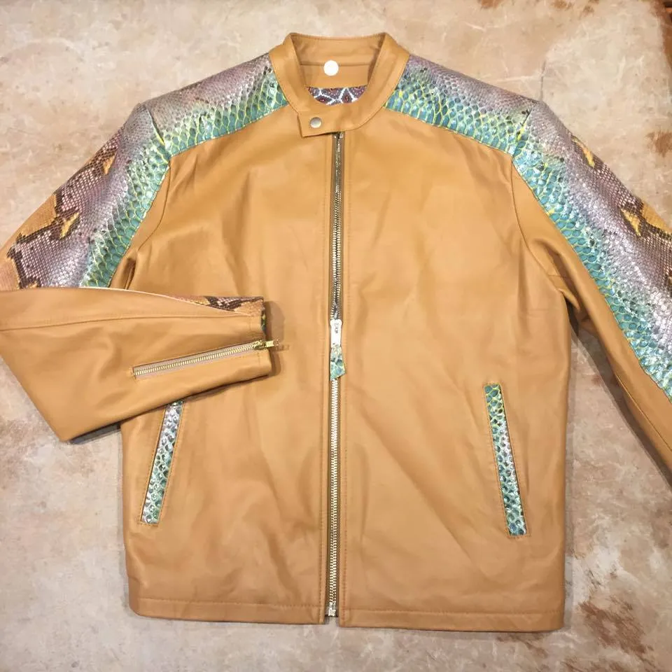 Kashani Iridescent Python Snake Skin Peanut Bomber Jacket