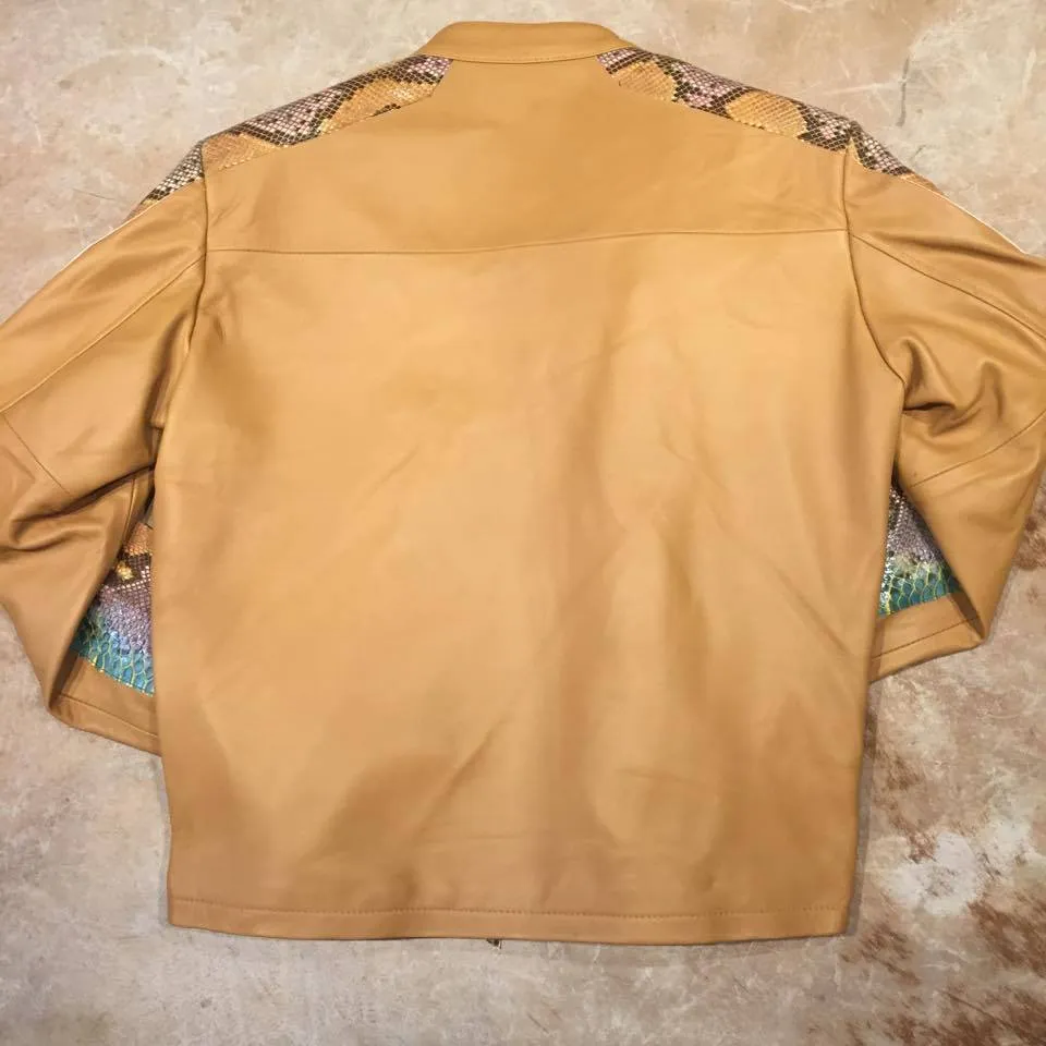 Kashani Iridescent Python Snake Skin Peanut Bomber Jacket