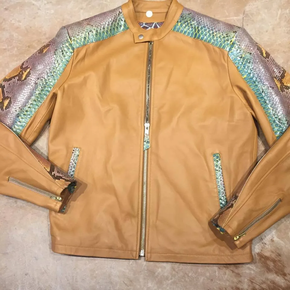 Kashani Iridescent Python Snake Skin Peanut Bomber Jacket