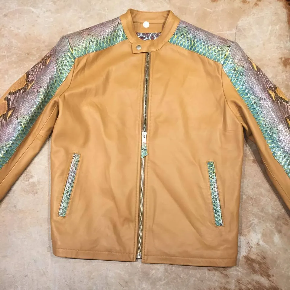 Kashani Iridescent Python Snake Skin Peanut Bomber Jacket