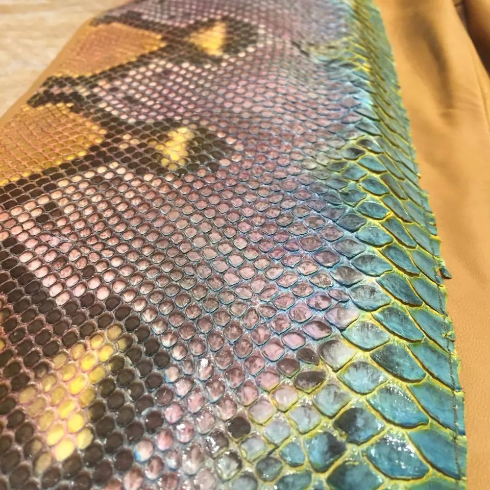 Kashani Iridescent Python Snake Skin Peanut Bomber Jacket