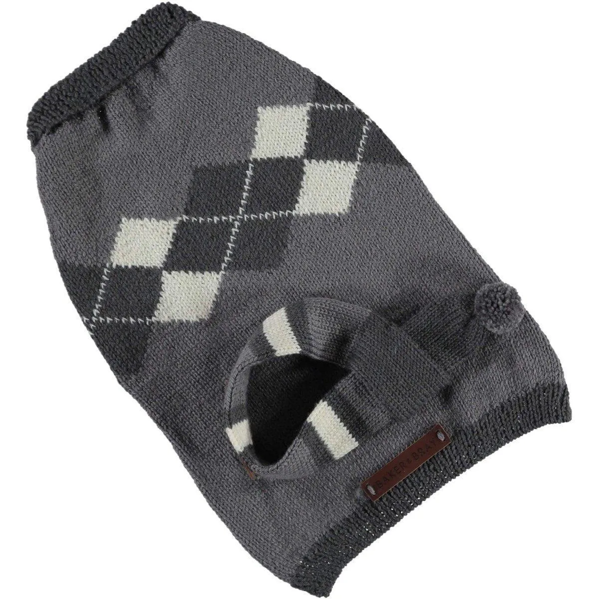 Knitted Argyle Dog Sweater by Baker & Bray - Graphite