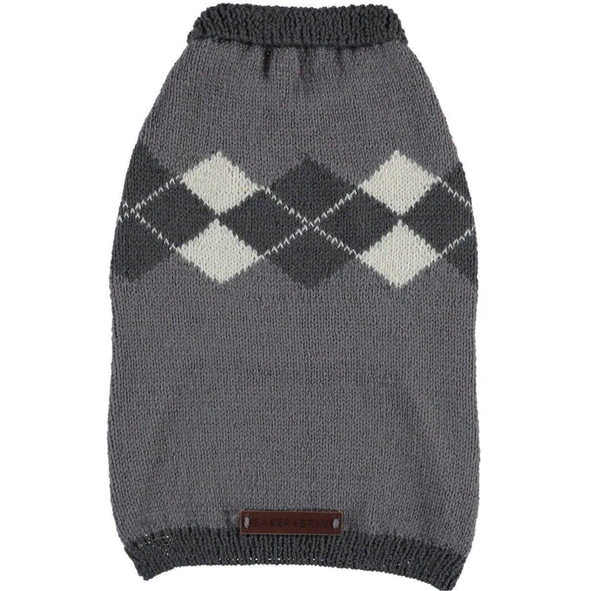 Knitted Argyle Dog Sweater by Baker & Bray - Graphite