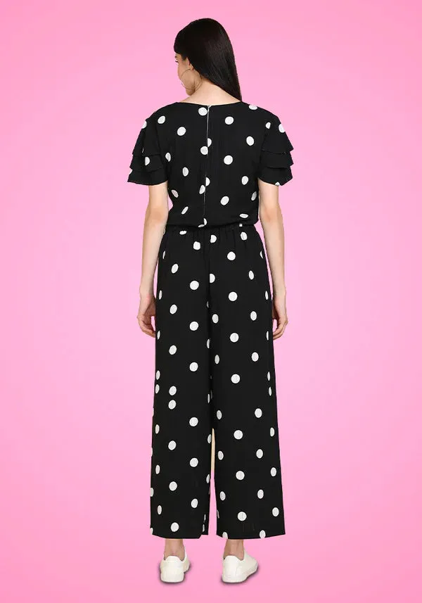 Ladies Classic Printed Black & White Polka Jumpsuit