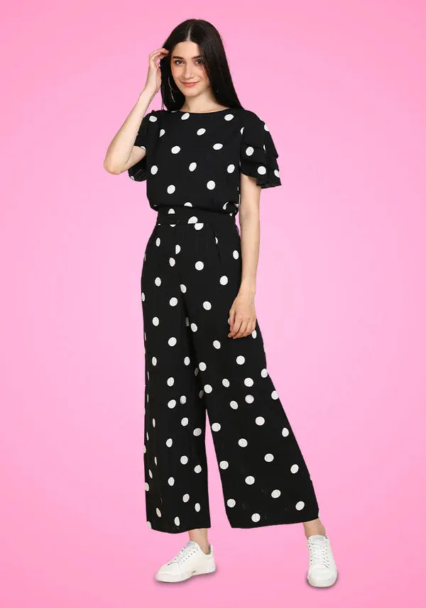 Ladies Classic Printed Black & White Polka Jumpsuit