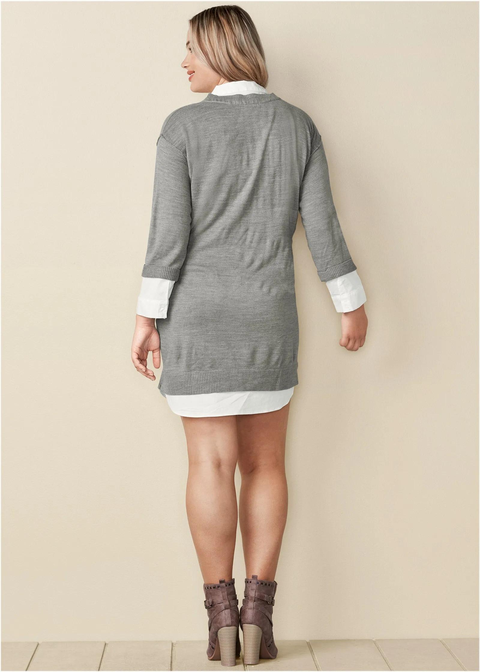 Layered Sweater Dress - Heather Grey Multi