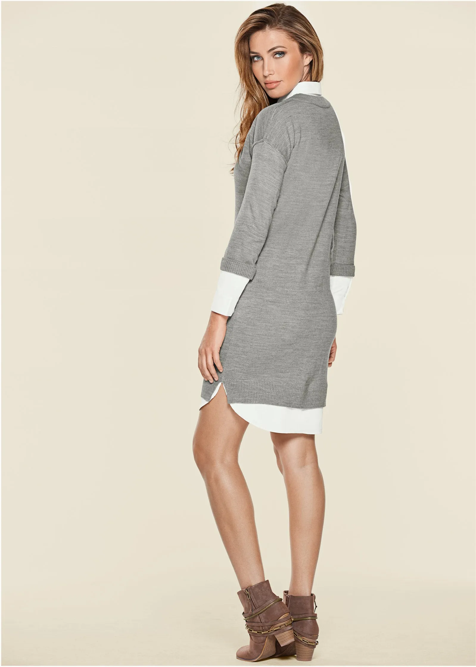 Layered Sweater Dress - Heather Grey Multi