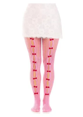 Leg Avenue Sweetheart Striped Net Tights with Keyhole and Mini Bow Detail