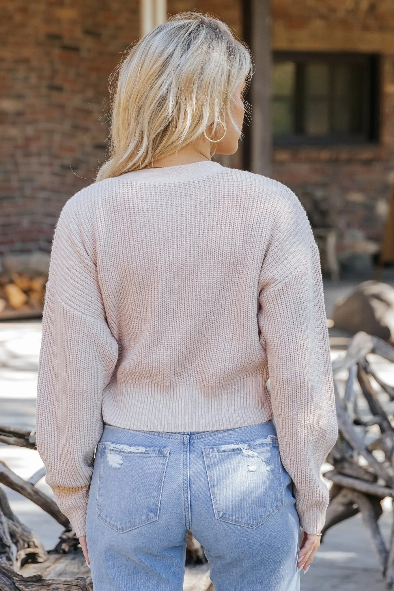 Light Tan Belted Wrap Sweater Cardigan