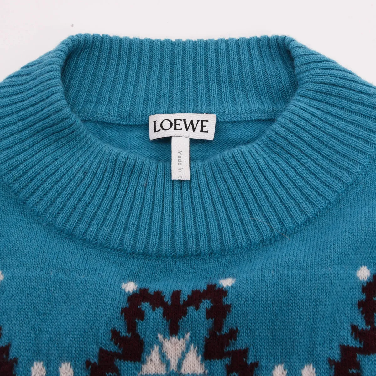 Loewe Blue & Burgundy Wool Snowflake Sweater L