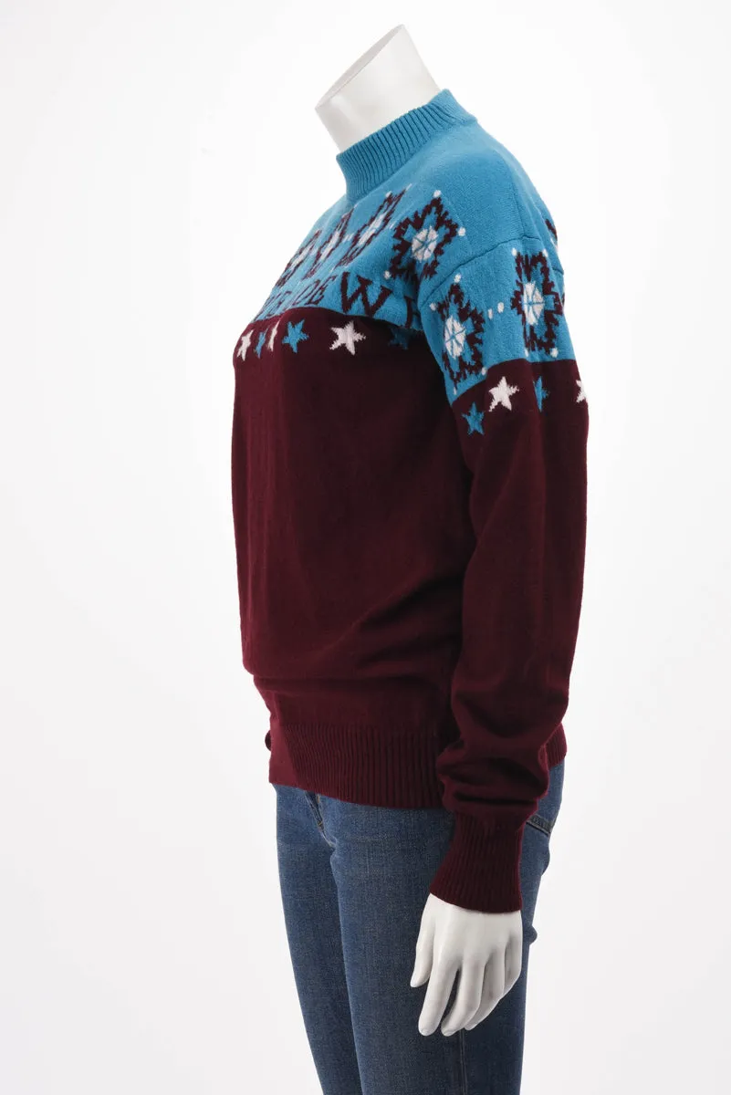 Loewe Blue & Burgundy Wool Snowflake Sweater L