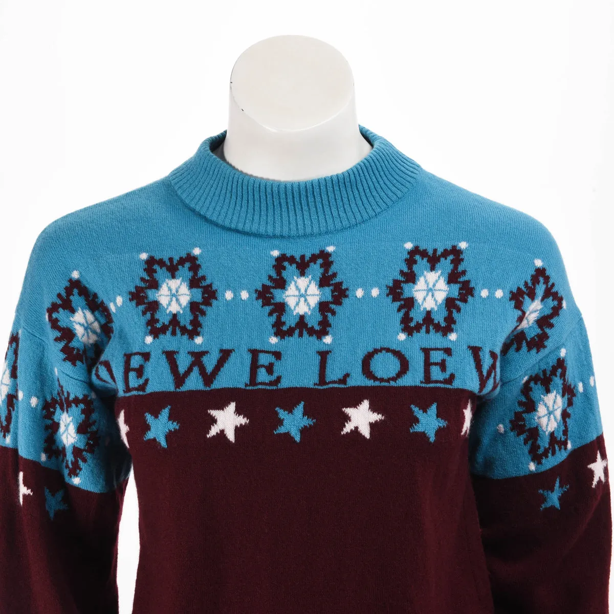 Loewe Blue & Burgundy Wool Snowflake Sweater L