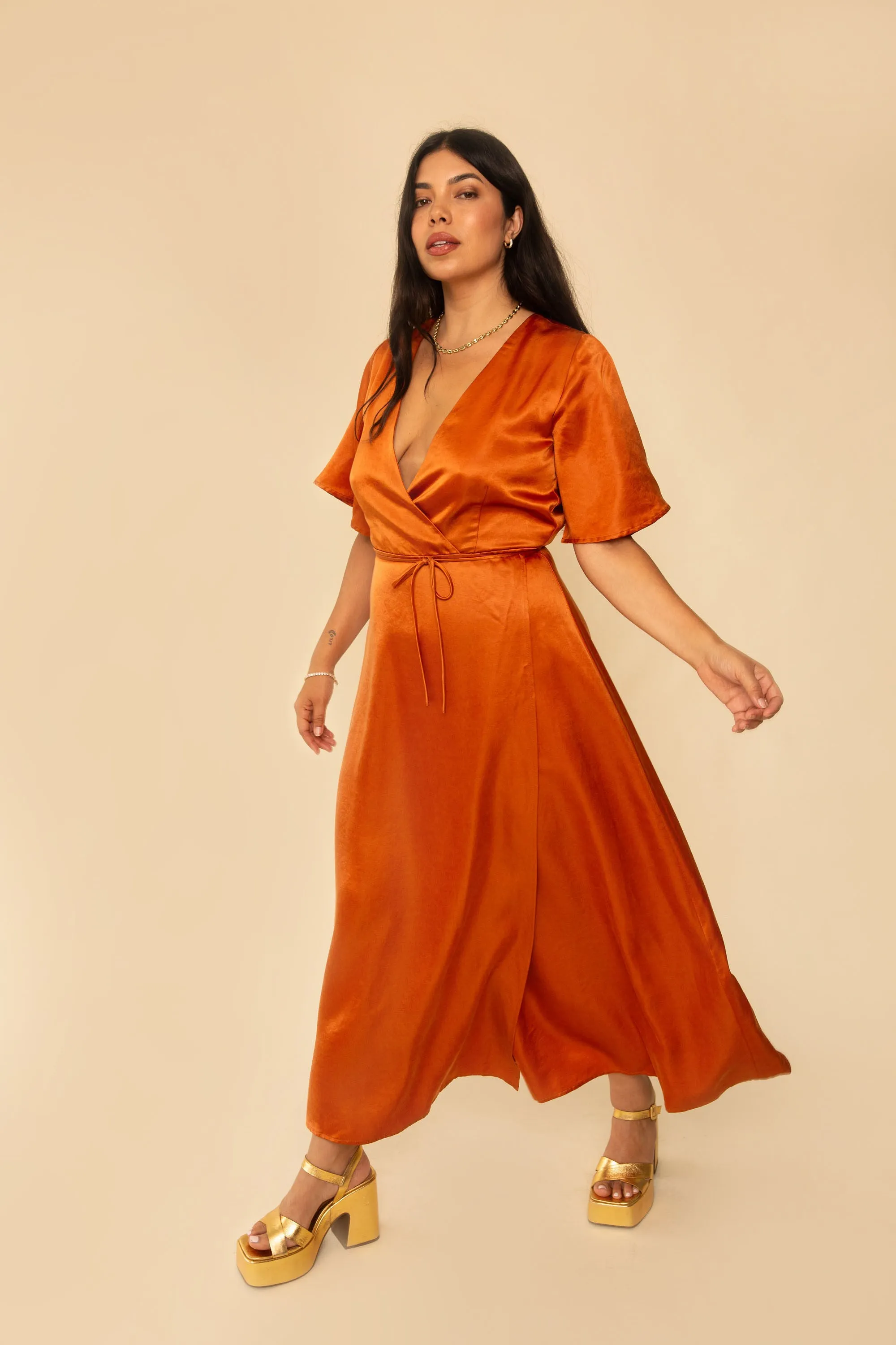 Lola Wrap Dress in Rust