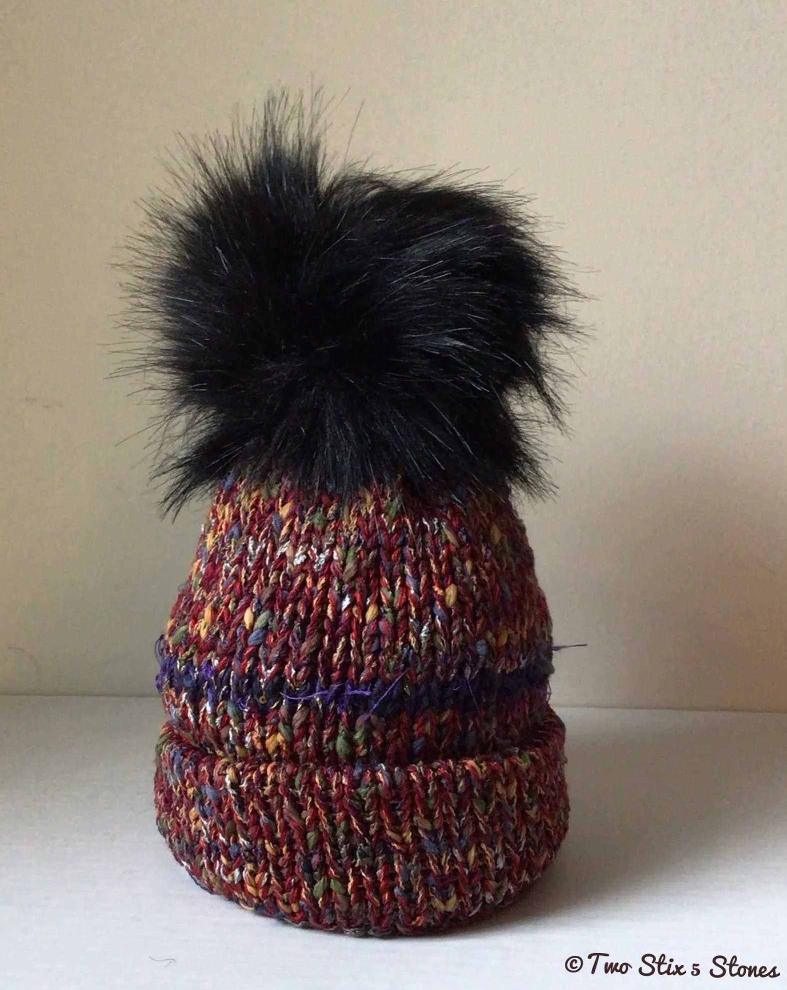 Luxe Cranberry *Funky Tweeds* Baby Hat w/Faux Fur Pom Pom