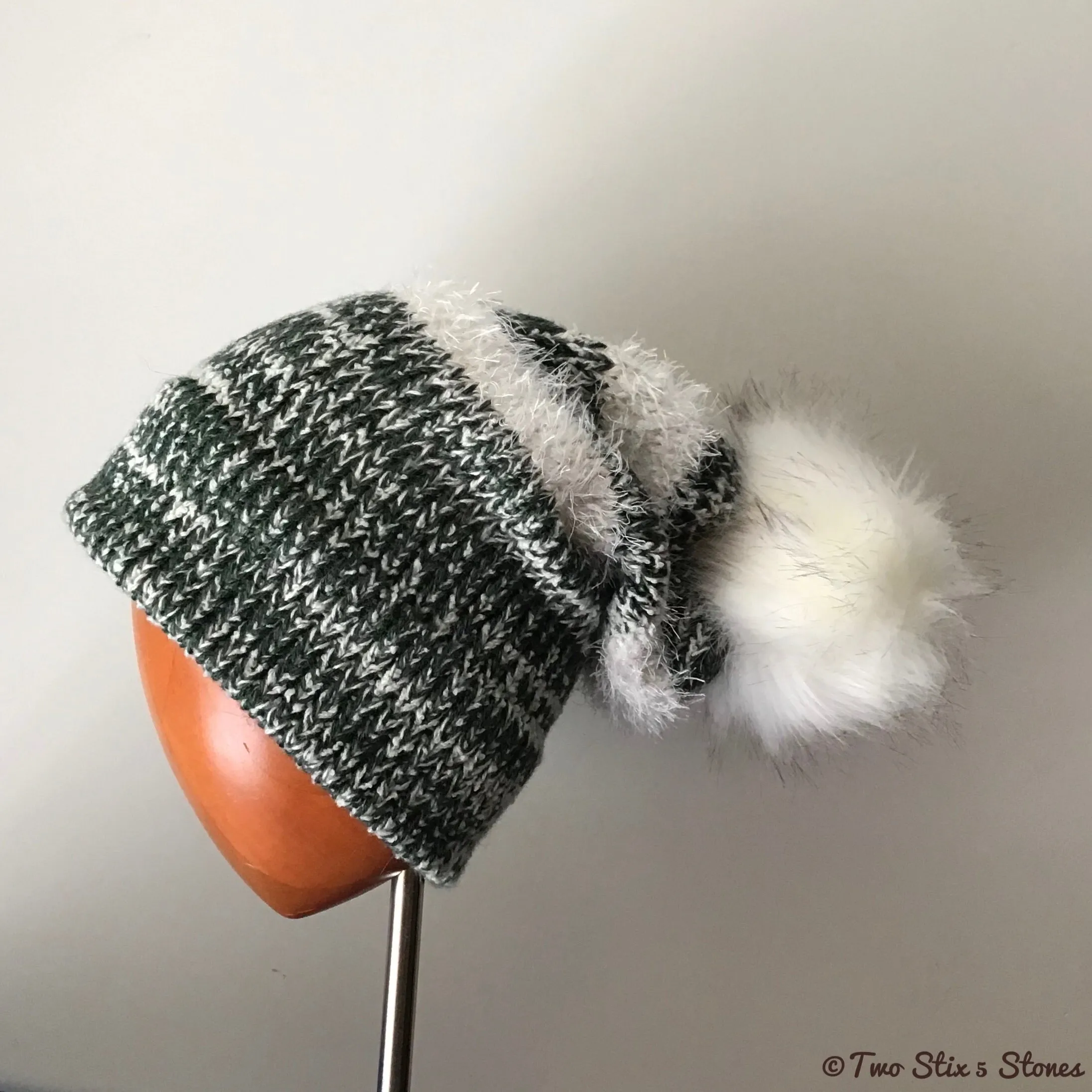 Luxe Green & White Beanie/Slouchy Beanie