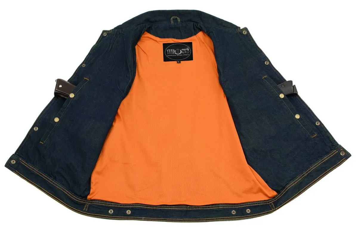 M-Boss Motorcycle Apparel BOS13006 Men’s Classic Blue Denim Biker Vest