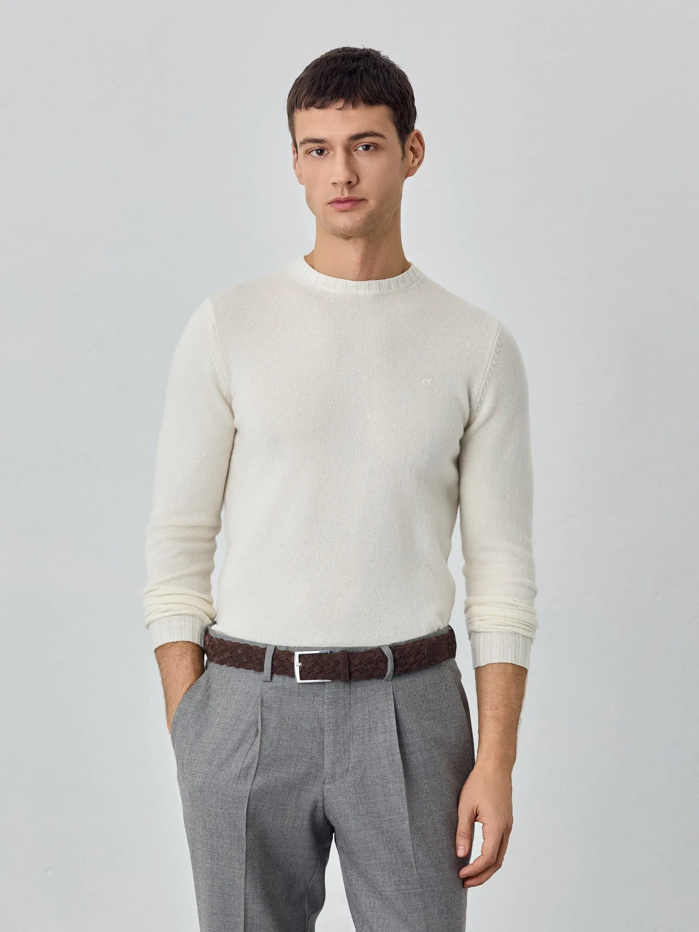 Machine Washable Crew Neck Sweater With Long Sleeves In Lambswool