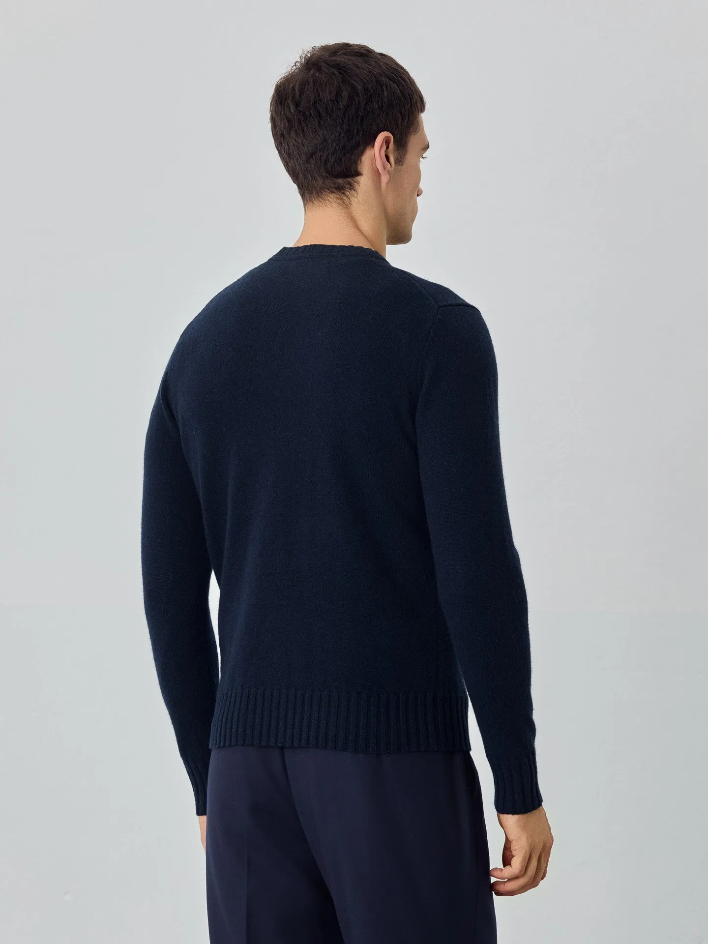 Machine Washable Crew Neck Sweater With Long Sleeves In Lambswool